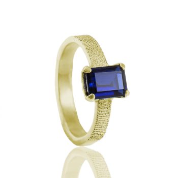 Vingerafdruk Ring met Rechthoekige Saffier Goud 0182-00G