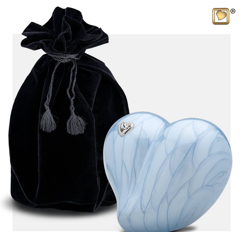 LoveHeart Child Urn Pearl Blue & Polished Silver tint with Swarovski P1002