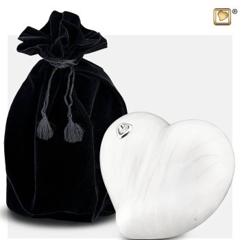 LoveHeart Child Urn Pearl White & Polished Silver tint with Swarovski P1003