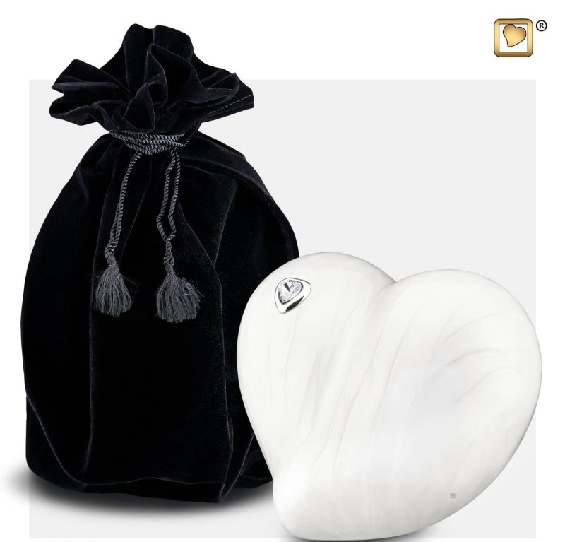 LoveHeart Child Urn Pearl White & Polished Silver tint with Swarovski P1003