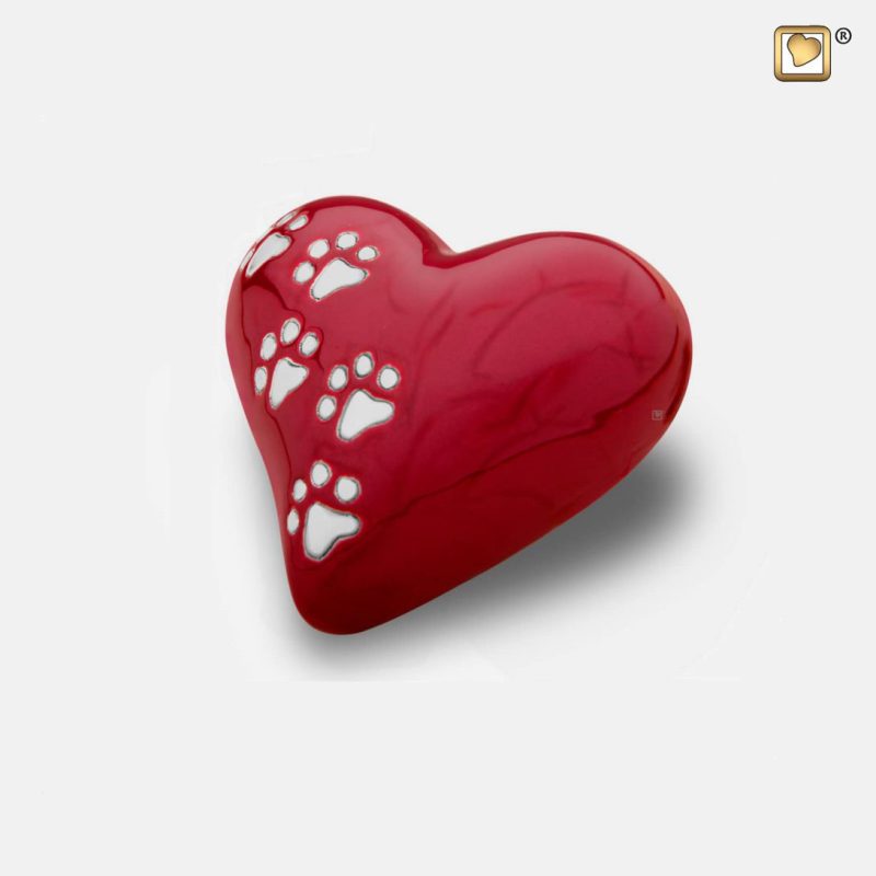 Heart Pet Urn Pearl Red & Polished Silver tint Small P637S