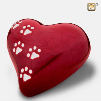 Heart Pet Urn Pearl Red & Polished Silver tint Large P637L