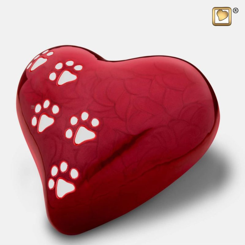 Heart Pet Urn Pearl Red & Polished Silver tint Large P637L