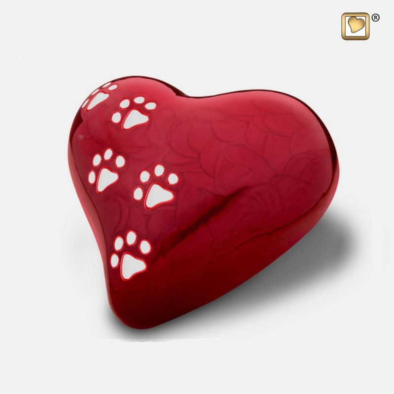 Heart Pet Urn Pearl Red & Polished Silver tint Medium P637M