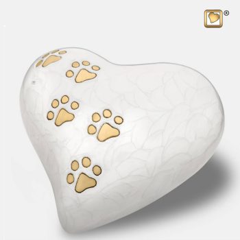 Heart Pet Urn Pearl White & Brushed Gold tint Large