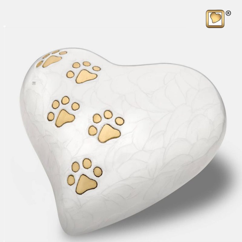 Heart Pet Urn Pearl White & Brushed Gold tint Large