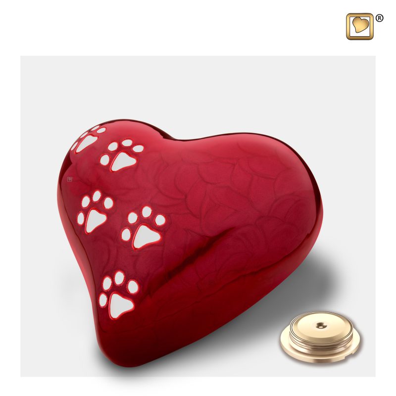 Dieren urn - Heart 0,45 liter Pearl red Polished silver tint Medium P637M
