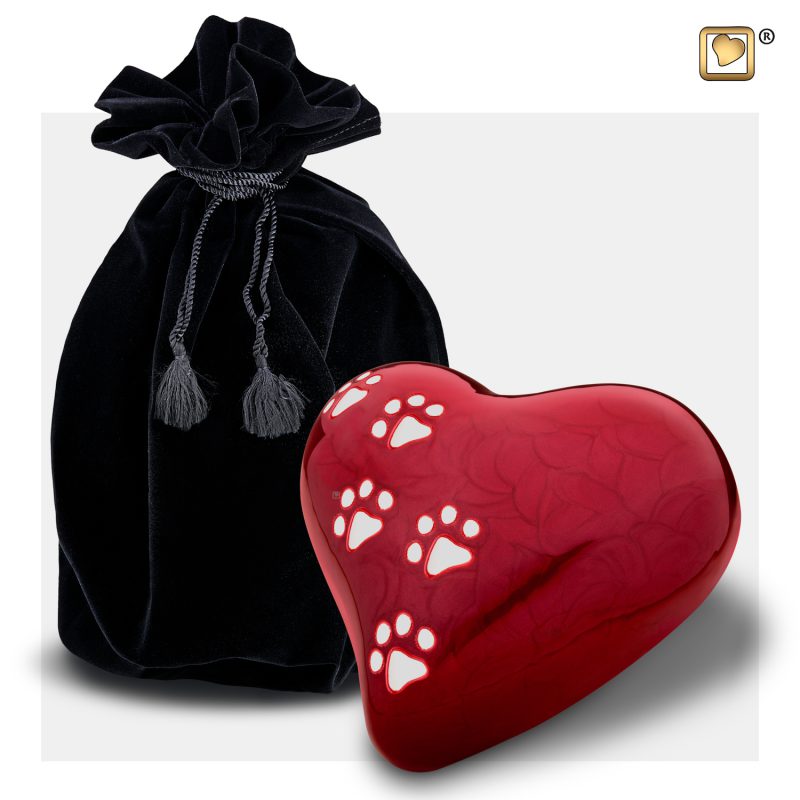 Dieren urn - Heart 0,45 liter Pearl red Polished silver tint Medium P637M