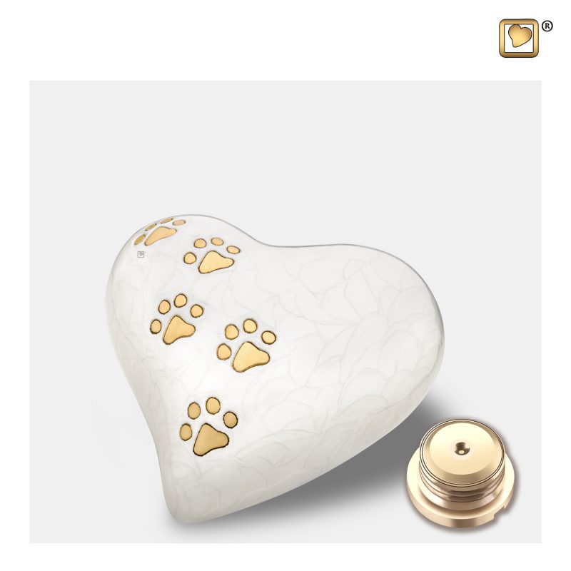 Dieren urn - Heart 0,45 liter Pearl white Brushed gold tint Medium