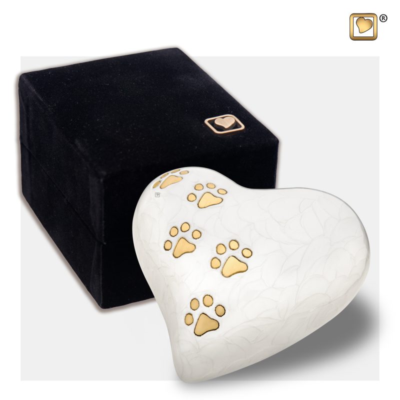 Dieren urn - Heart Pearl white Brushed gold tint P638K, P638M, P638L