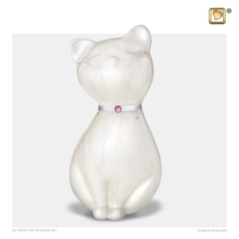PrincessCat Pet Urn Pearl White and Brushed Pewter with Swarovski P263