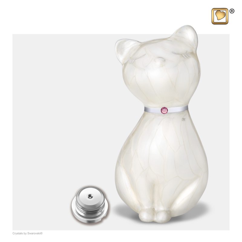 PrincessCat Pet Urn Pearl White and Brushed Pewter with Swarovski P263_a