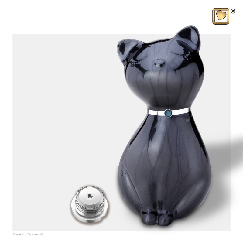 PrincessCat Pet Urn Pearl Midnight and Brushed Pewter with Swarovski P264_a