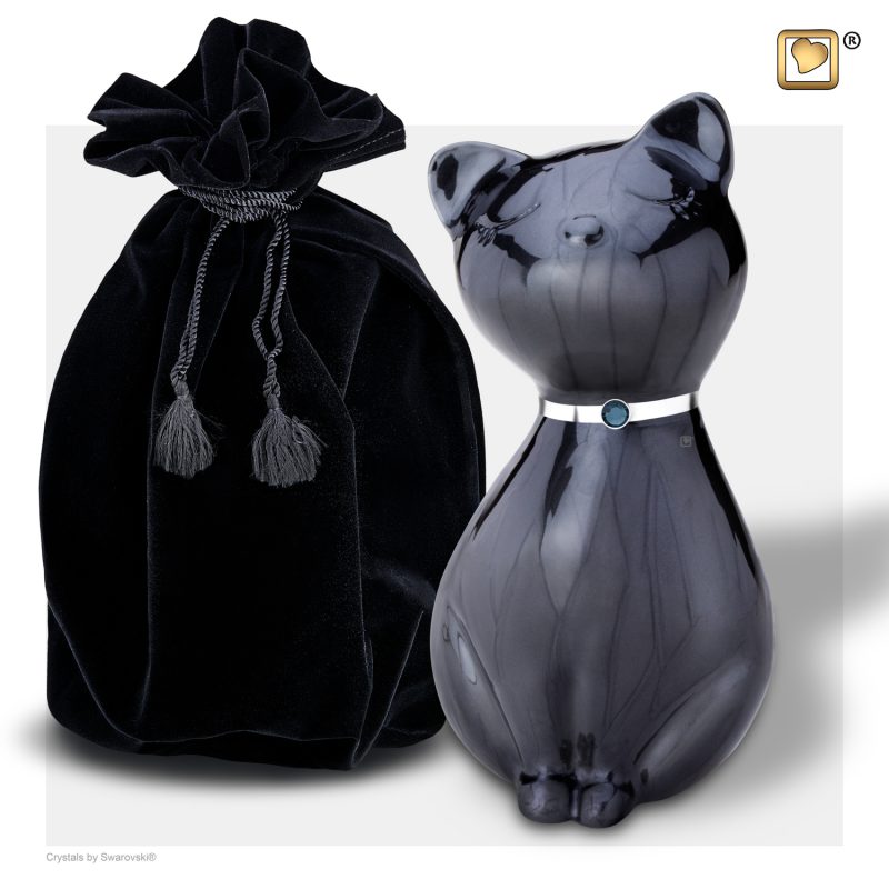 PrincessCat Pet Urn Pearl Midnight and Brushed Pewter with Swarovski P264_v