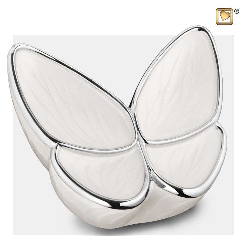 Wings of Hope Adult Urn Pearl White & Polished Silver tint A1042