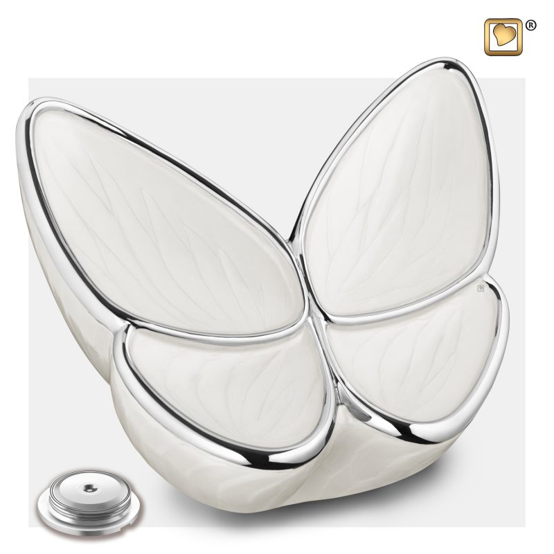 Wings of Hope Adult Urn Pearl White & Polished Silver tint A1042_c