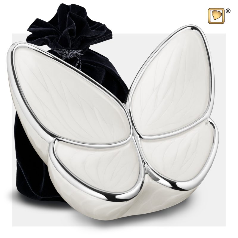 Wings of Hope Adult Urn Pearl White & Polished Silver tint A1042_v