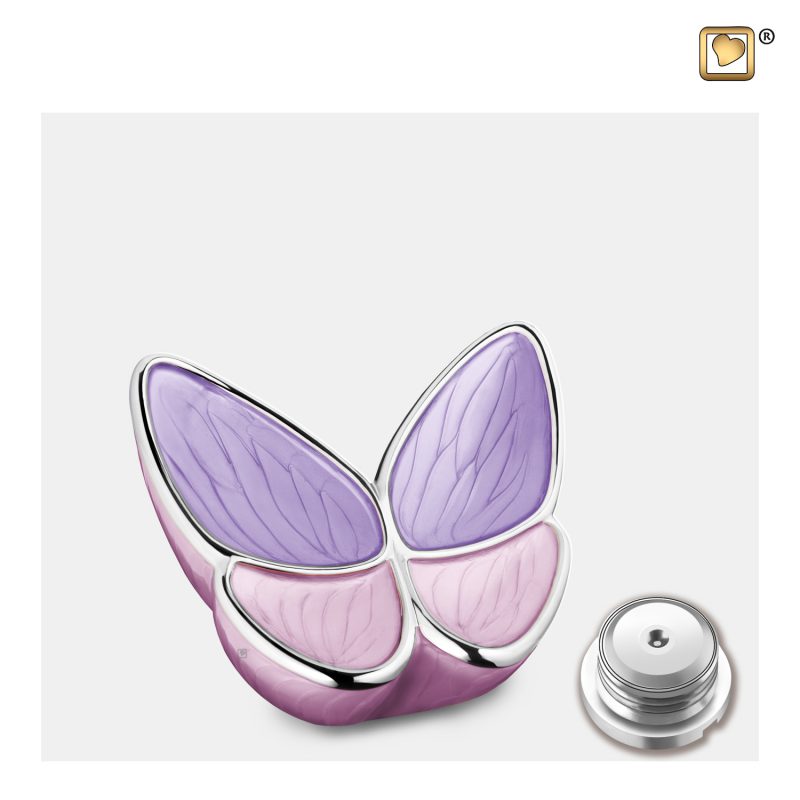 Urn vlinder - Wings of Hope 0,045 liter Pearl lavender Polished silver tint Small K1040
