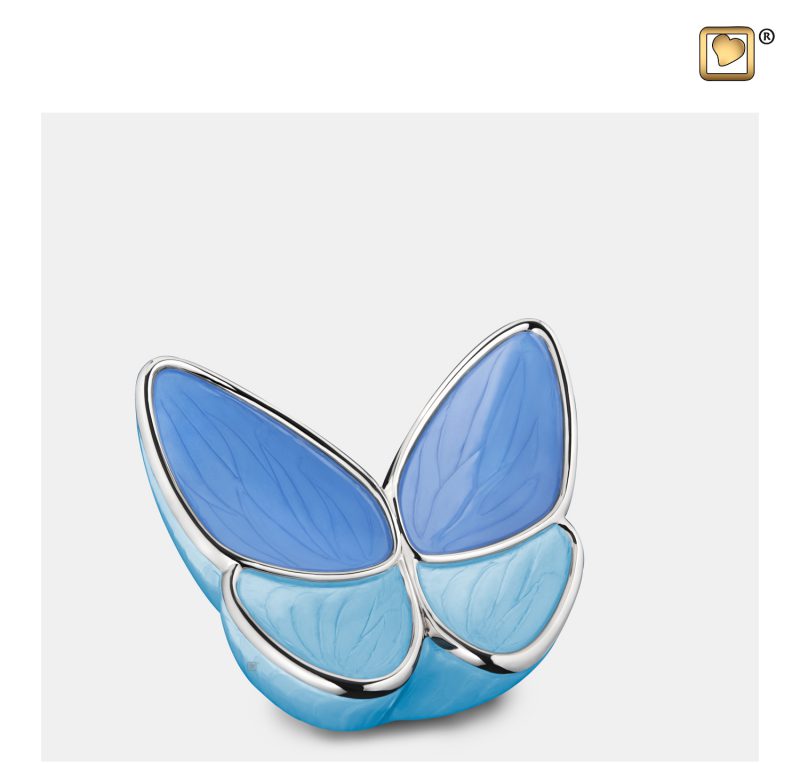 Urn vlinder - Wings of Hope 0,045 liter Pearl blue Polished silver tint Small K1041