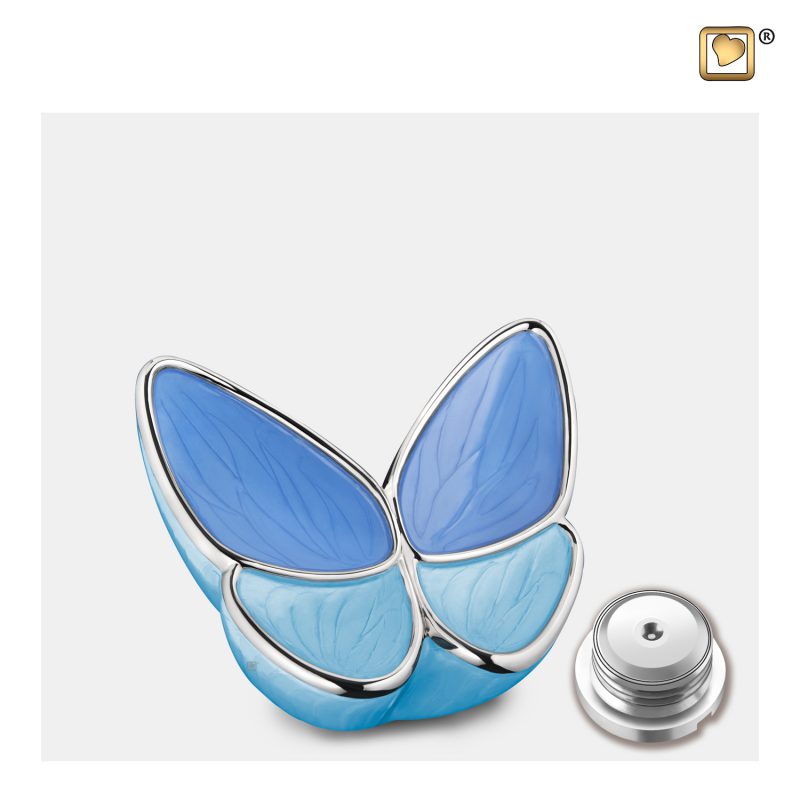 Urn vlinder - Wings of Hope 0,045 liter Pearl blue Polished silver tint Small K1041