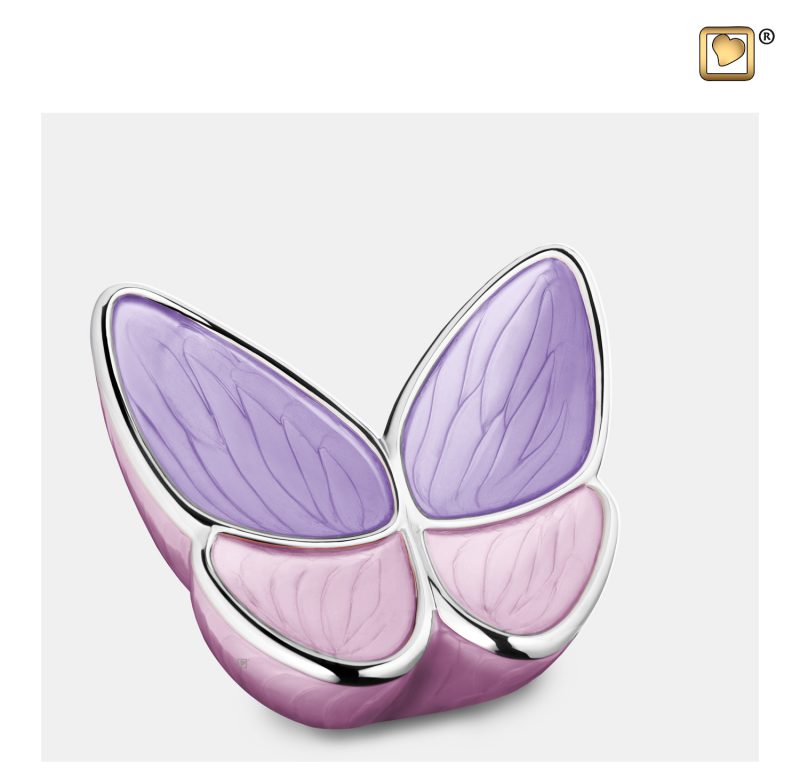 Urn vlinder - Wings of Hope 0,40 liter Pearl lavender Polished silver tint Medium M1040