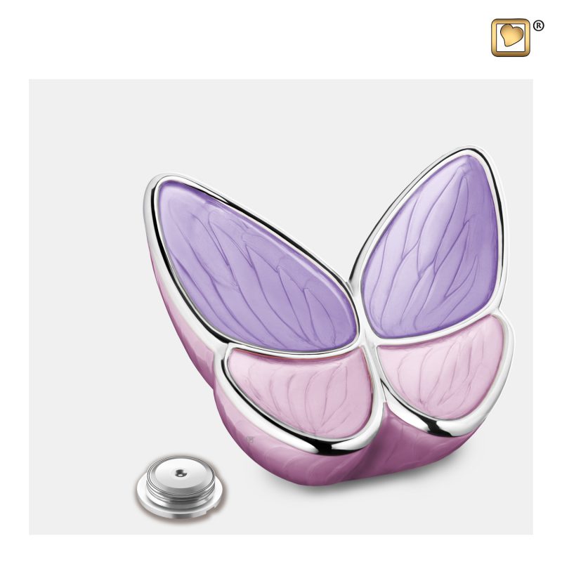 Urn vlinder - Wings of Hope 0,40 liter Pearl lavender Polished silver tint Medium M1040