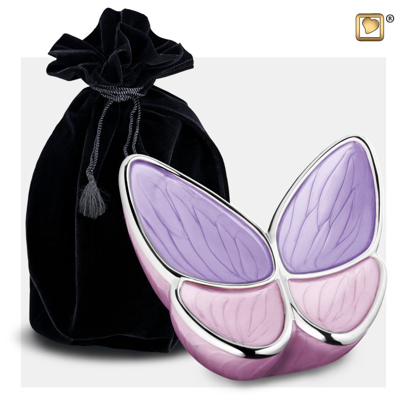 Urn vlinder - Wings of Hope 0,40 liter Pearl lavender Polished silver tint Medium M1040