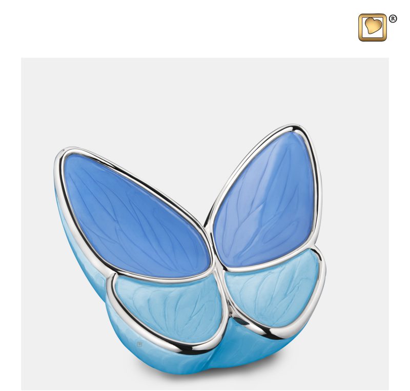 Urn vlinder - Wings of Hope 0,40 liter Pearl blue Polished silver tint Medium M1041