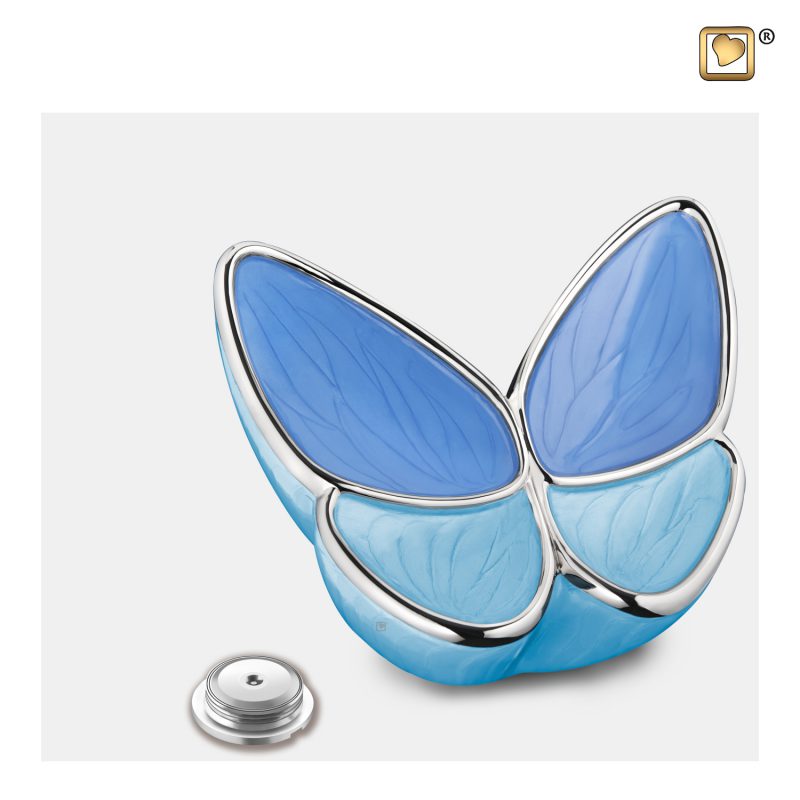 Urn vlinder - Wings of Hope 0,40 liter Pearl blue Polished silver tint Medium M1041