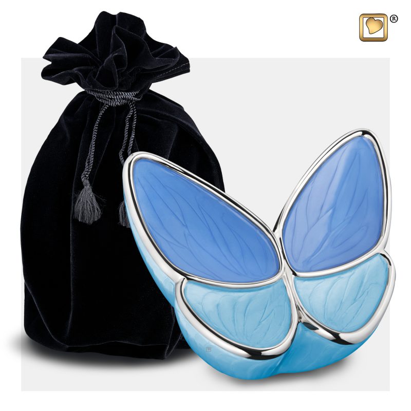Urn vlinder - Wings of Hope 0,40 liter Pearl blue Polished silver tint Medium M1041