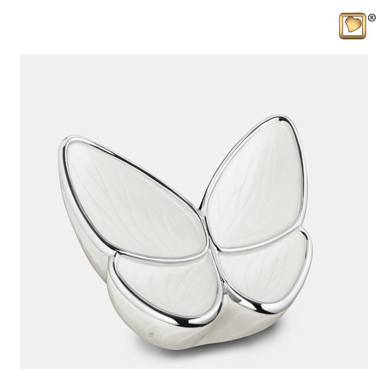 Urn vlinder - Wings of Hope 0,40 liter Pearl white Polished silver tint Medium M1042