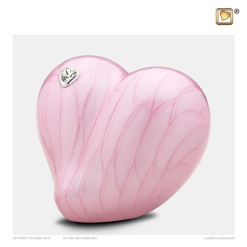 P1001 - Kleine urn hart - Heart Swarovski 0,65 liter Pearl pink