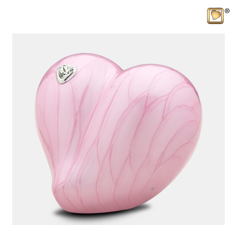 P1001 - Kleine urn hart - Heart Swarovski 0,65 liter Pearl pink