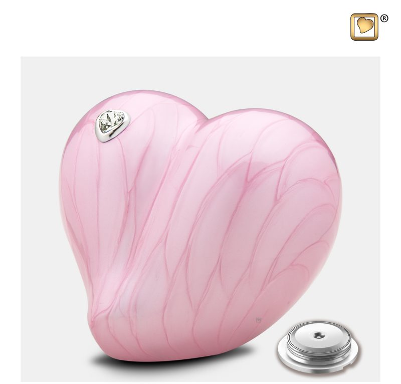 P1001 - Kleine urn hart - Heart Swarovski 0,65 liter Pearl pink