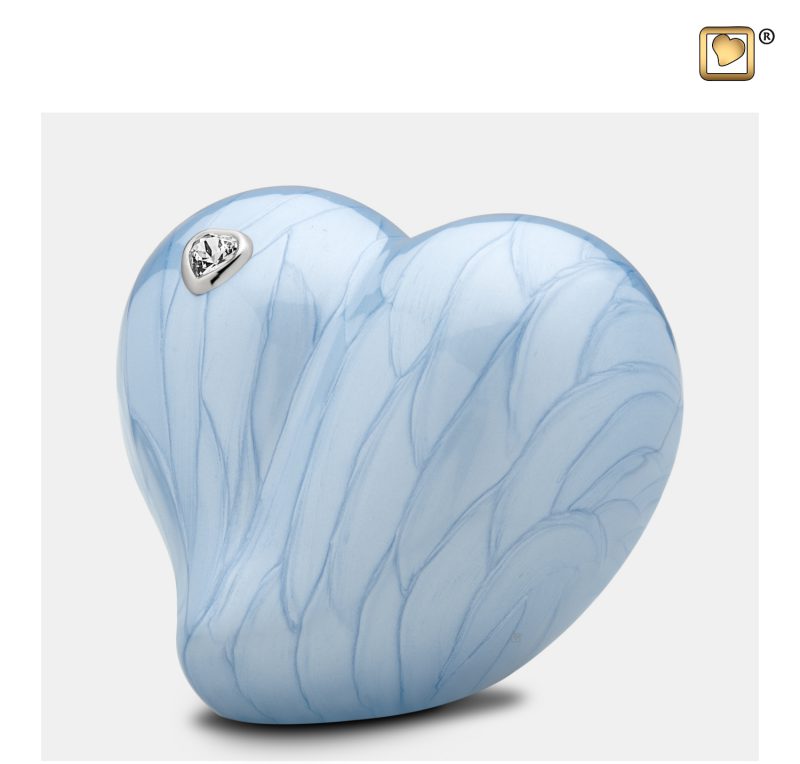 P1002 - Kleine urn hart - Heart Swarovski 0,65 liter Pearl blue