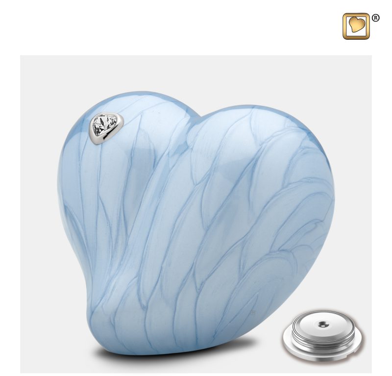 P1002 - Kleine urn hart - Heart Swarovski 0,65 liter Pearl blue