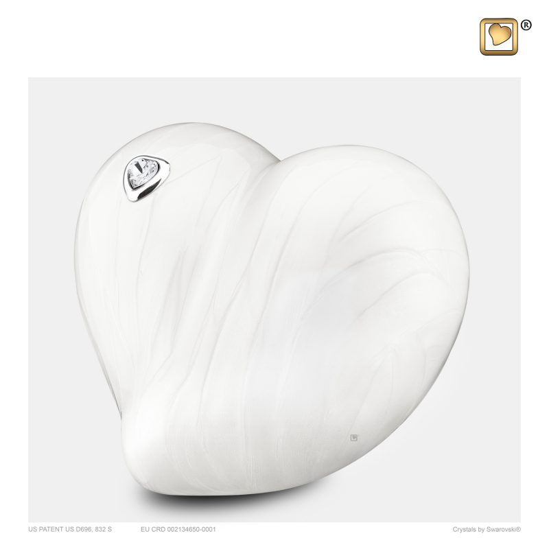 P1003 - Kleine urn hart - Heart Swarovski 0,65 liter Pearl white