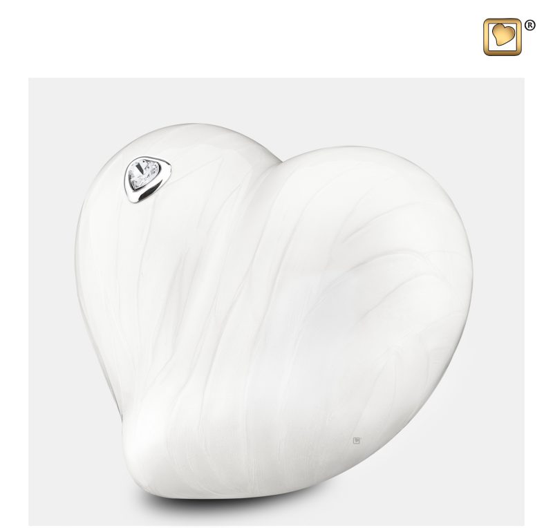 P1003 - Kleine urn hart - Heart Swarovski 0,65 liter Pearl white