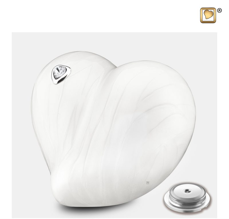 P1003 - Kleine urn hart - Heart Swarovski 0,65 liter Pearl white