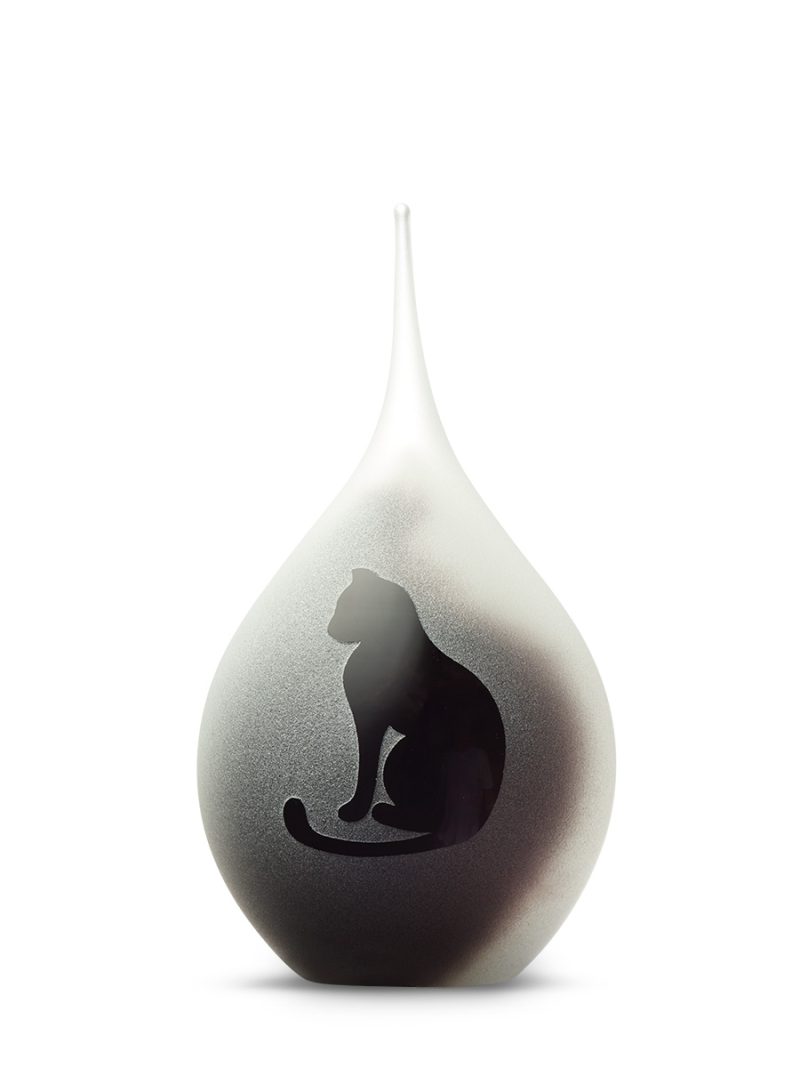 Dieren urn - Frosted Druppel Kat Zittend | Medium 260 ml