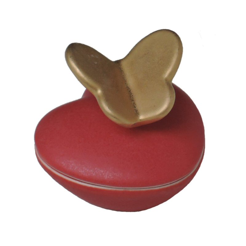 Mini urn – Hartje met vlinder 0,012 liter rood goudkleurig mn002.65+vl.200