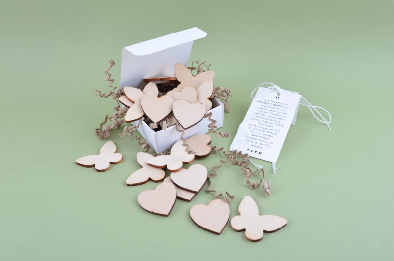 Memory Markers Vlinders en Hartjes – Hout | Mix van 20 stuks