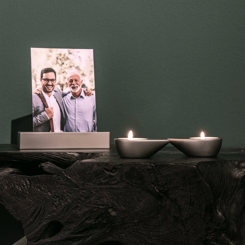 Memorialboxx – Chrome uitvoering | Met fotohouder, theelichtjes en askamer 10 ml