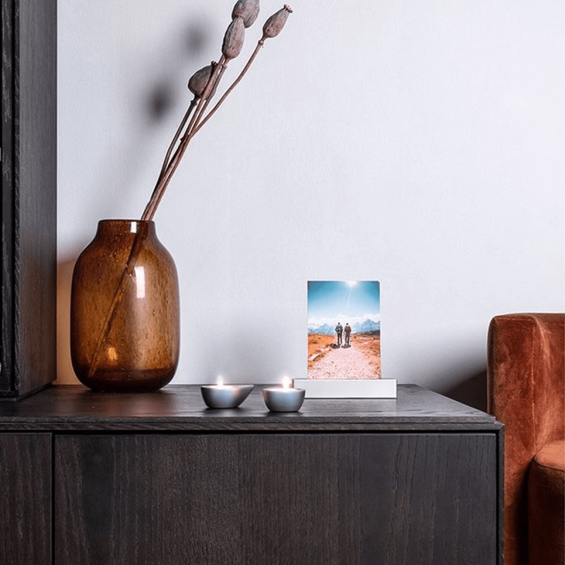 Memorialboxx – Chrome uitvoering | Met fotohouder, theelichtjes en askamer 10 ml